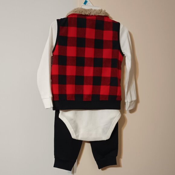 NWT ~  Carter's Baby Boys' Red Buffalo Plaid Vest 3-Piece Set (Size:  24 Months) - Picture 3 of 4